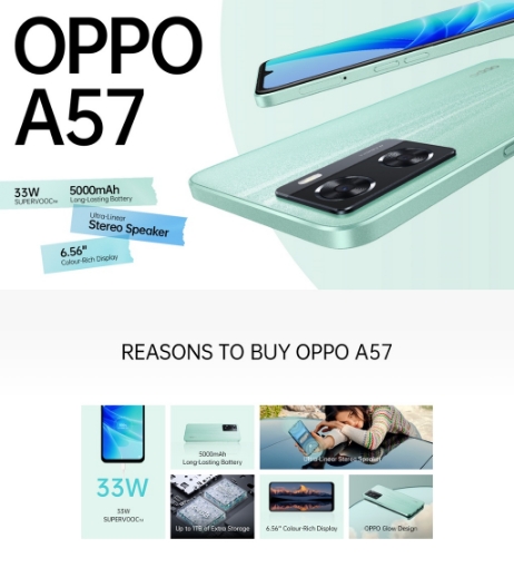 Picture of OPPO A57 Smartphone 4GB + 128GB | 33W SUPERVOOC | Ultra-Linear Stereo Speaker | 5000 mAh Large Battery 
