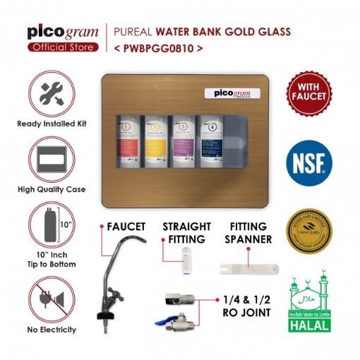 Picture of Pureal Water Bank Gold Glass with Picogram Natural Replacement Filter (10" 4 Pcs)