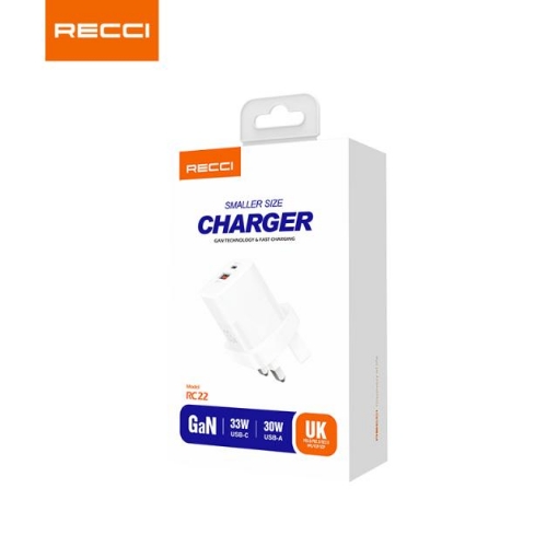 Picture of Recci 33W GaN Dual Output Wall Charger (UK Plug)