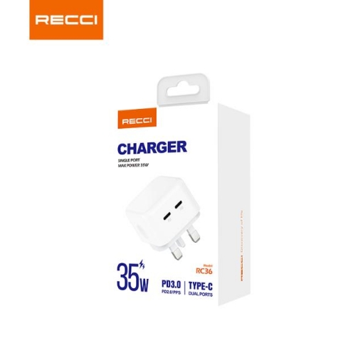 Picture of Recci 35W PD3.0 Dual Type-C Port Wall Charger (UK Plug)