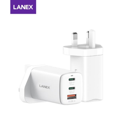 Picture of Lanex GaN 65W Dual Type-C + USB Mini Size Wall Charger (UK plug)