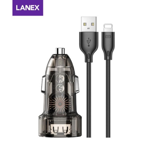 Picture of Lanex 3.1A Dual USB Ports Car Charger Kits - Lightning Cable (Transparent)