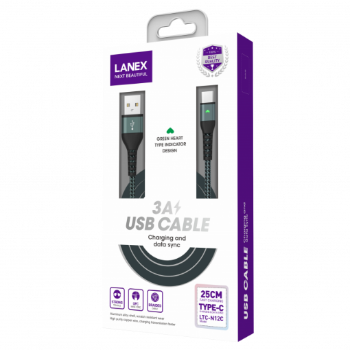Picture of Lanex USB to Micro USB Cable with Green heart LED indicator 2M