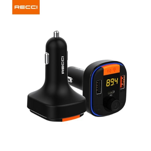 Picture of Recci PD+QC Wireless FM Car Charger (BT connection support music playing and phone calls. Support USB flash disk/TF Card)